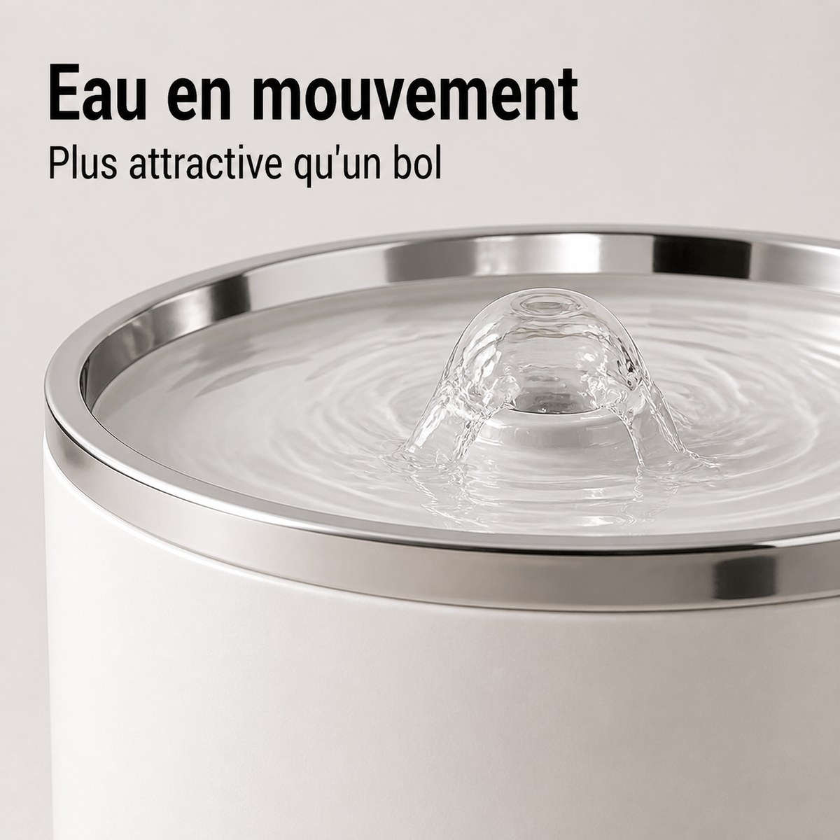 Eau en circulation — Fontaine à eau en céramique blanche et argenté pour chat – 1 L