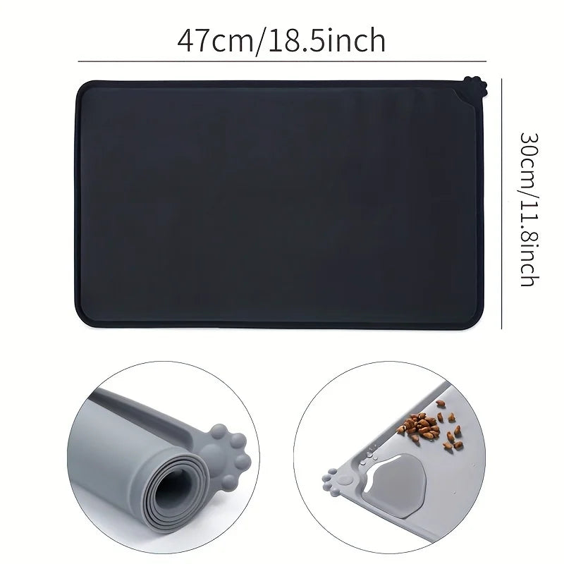 Tapis silicone anti-débordement pour gamelle et fontaine chat — 48 × 30 cm