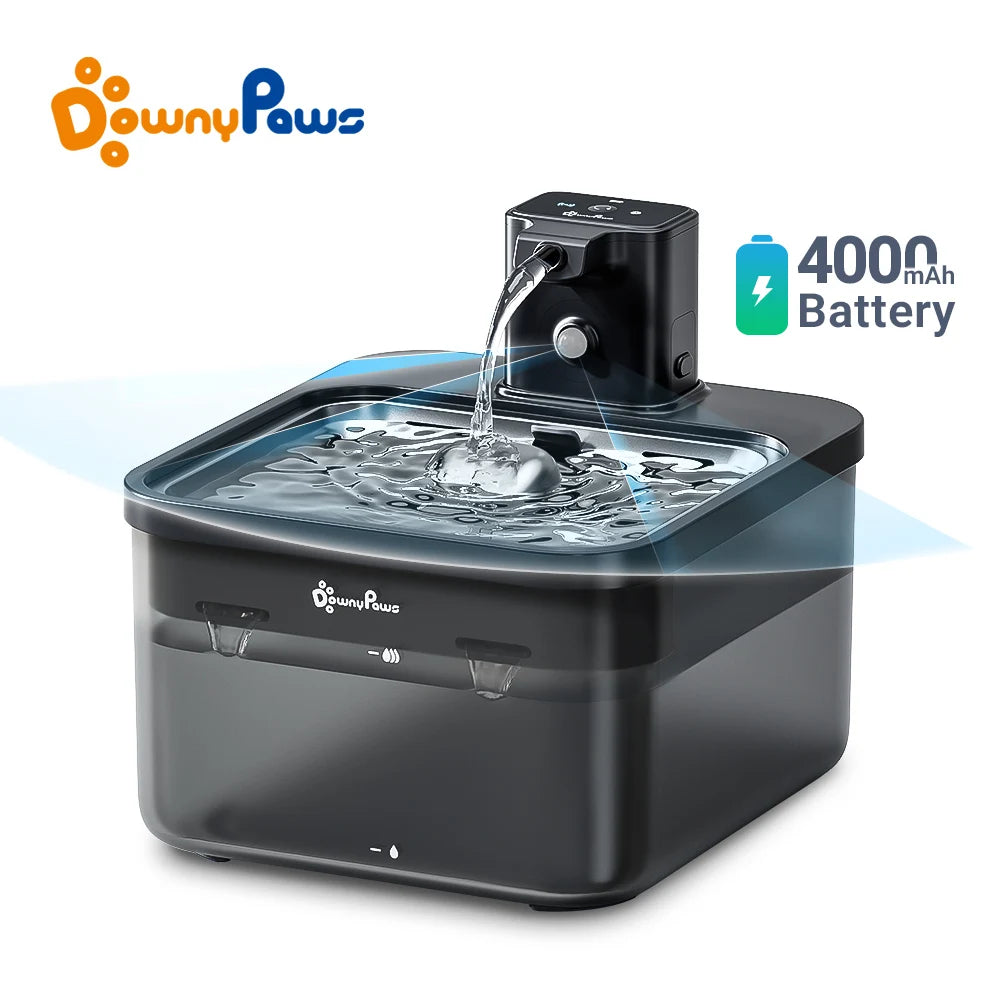 Fontaine à eau inox noire DownyPaws 2,5 L pour chat