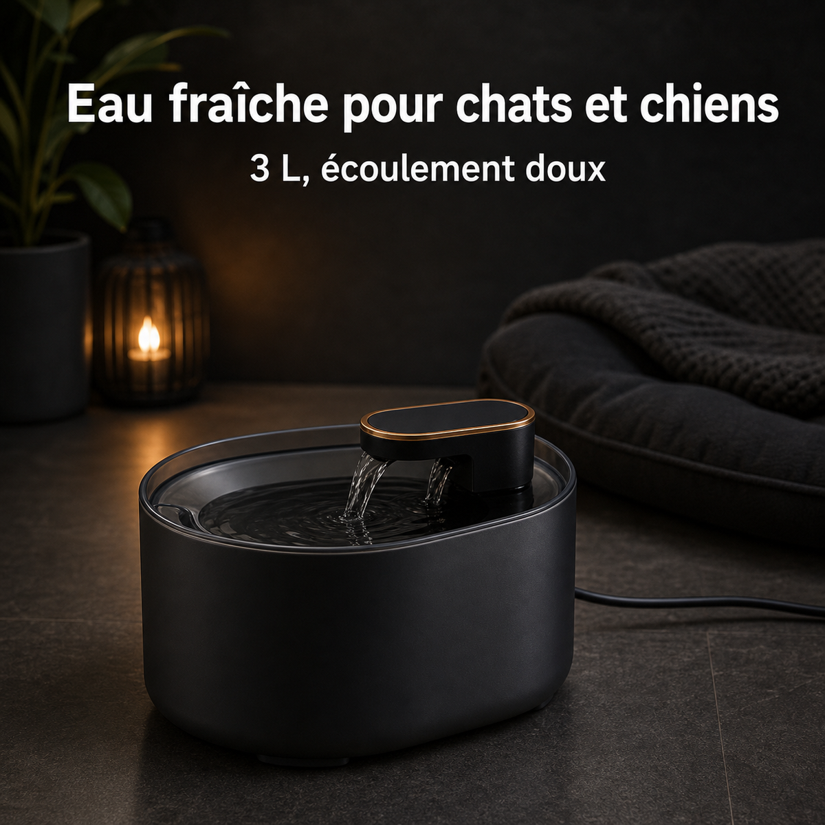 Fontaine à eau à écoulement doux noir — 3 L — vue produit