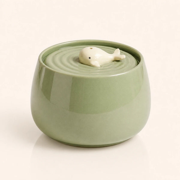 Fontaine à eau en céramique vert baleine pour chat - 1,3L