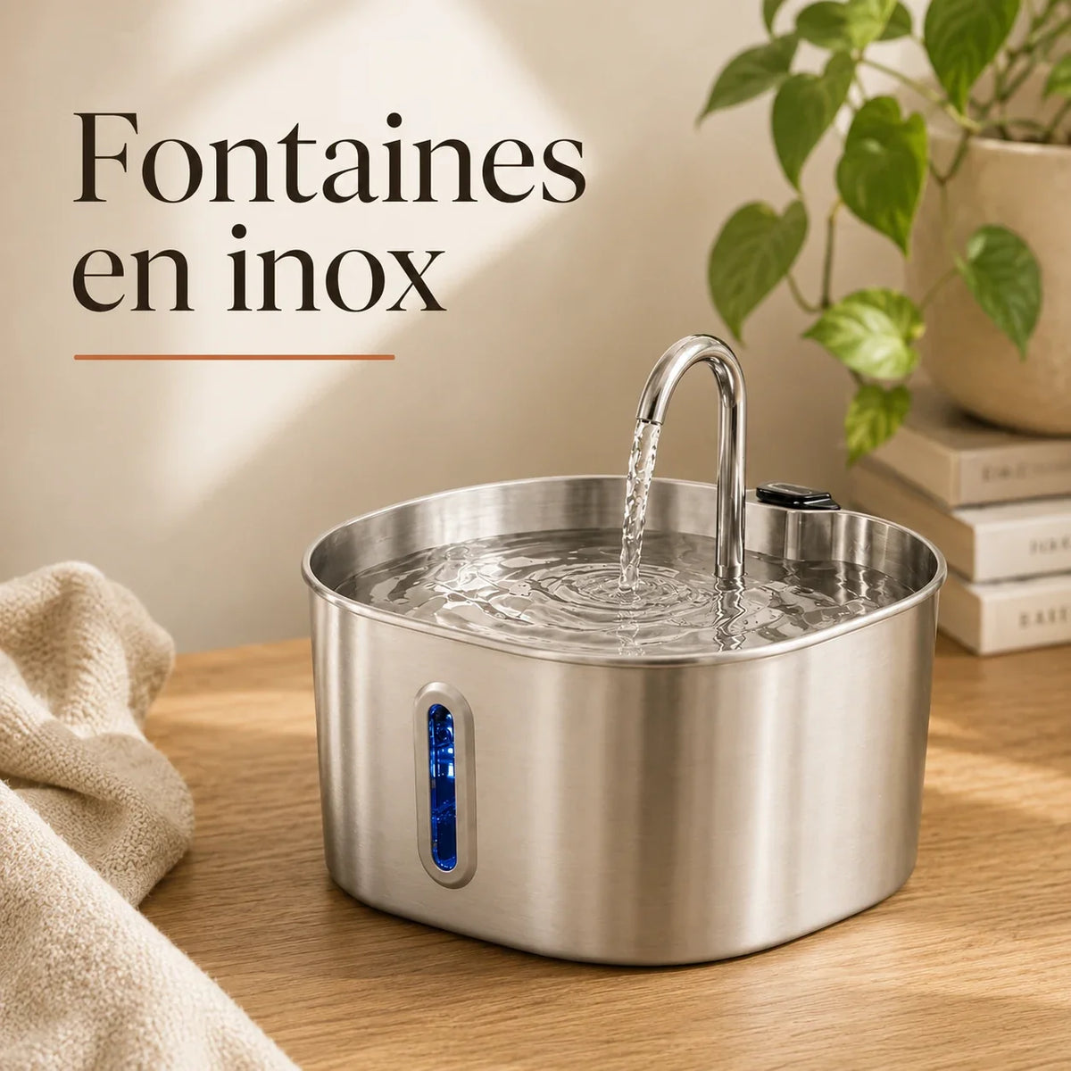 chat dans appartement boit dans fontaine a eau en inox Image