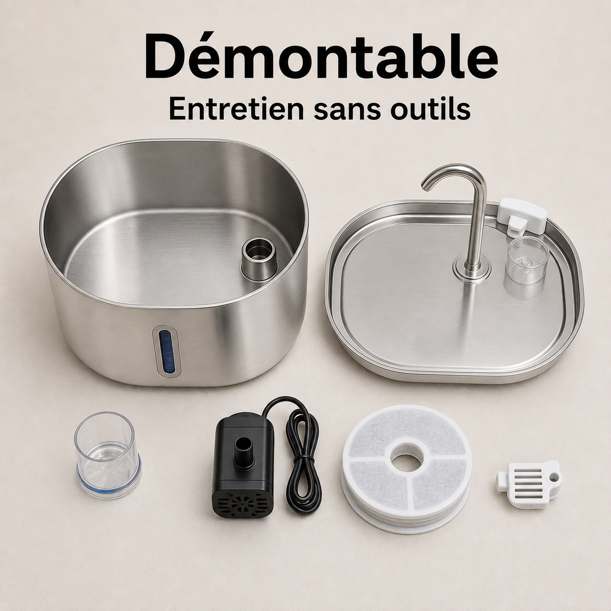 Entretien simple démontable — Fontaine à eau pour chat en inox – Bec robinet 4 L