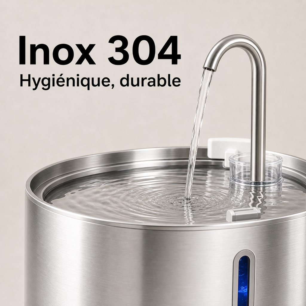 Matériaux sains — Fontaine à eau pour chat en inox – Bec robinet 4 L