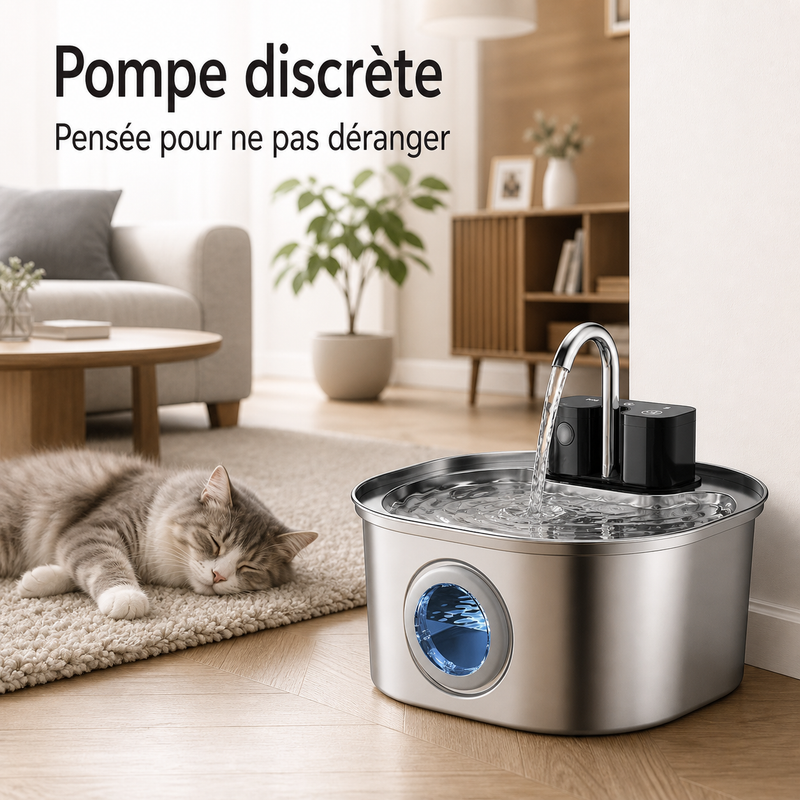 Pompe discrète — Fontaine à eau en inox FlowArc — 3,2 L