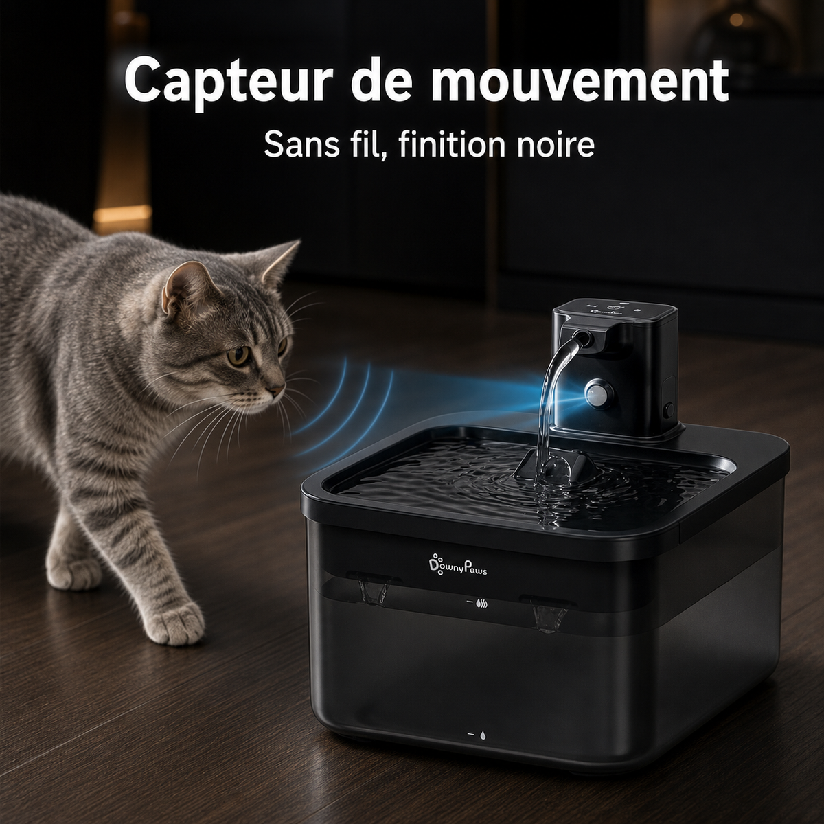 Fontaine à eau en plastique noir DownyPaws — 2,5 L — vue produit