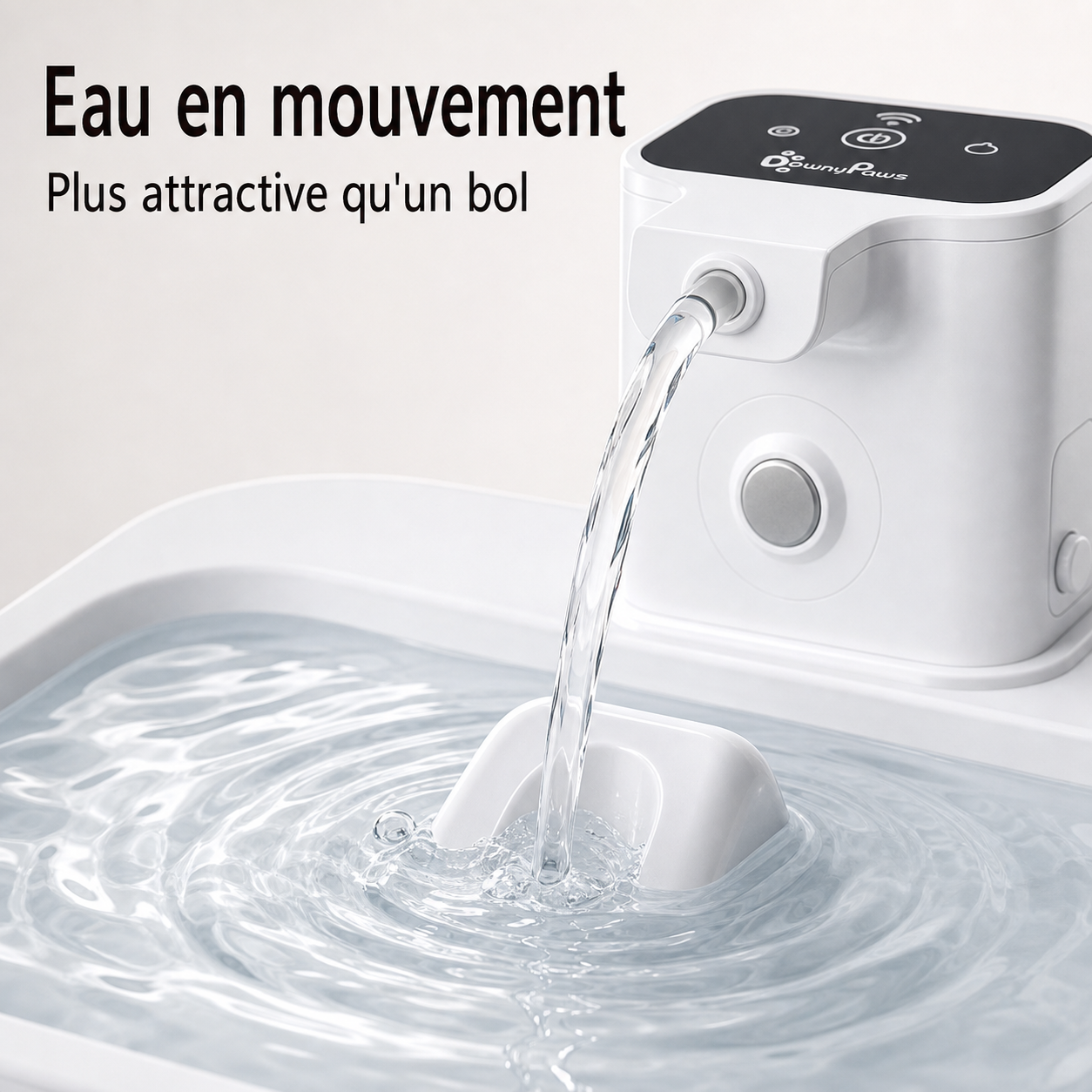 Eau en circulation — Fontaine à eau en plastique blanche DownyPaws — 2,5 L