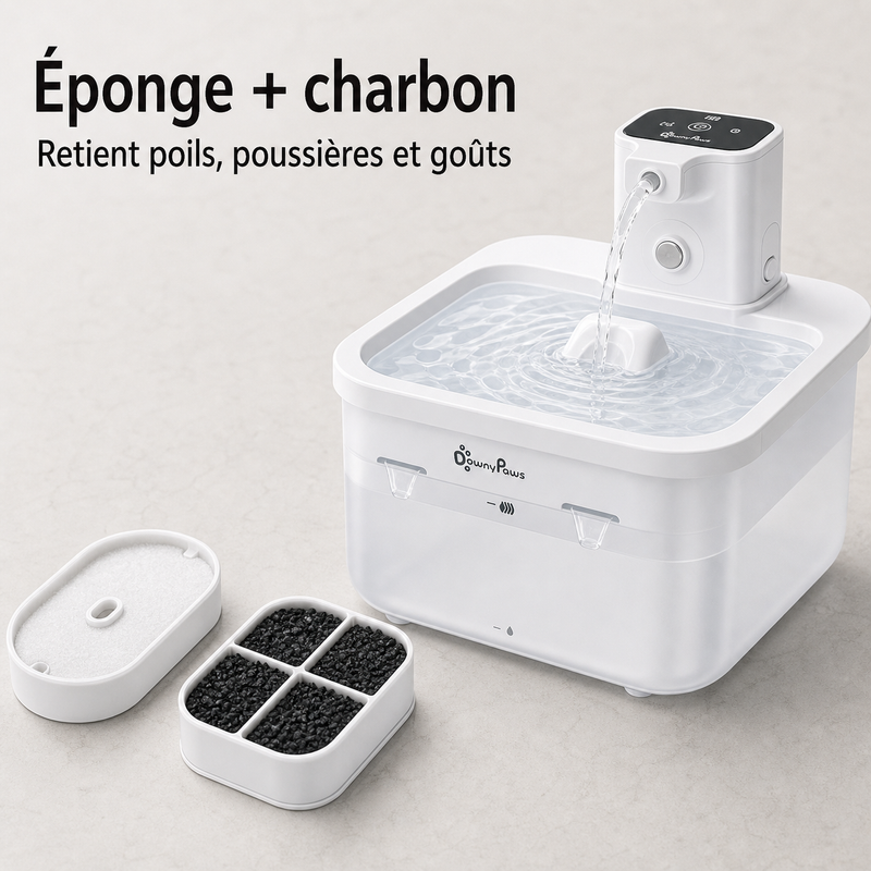 Eau filtrée propre — Fontaine à eau en plastique blanche DownyPaws — 2,5 L