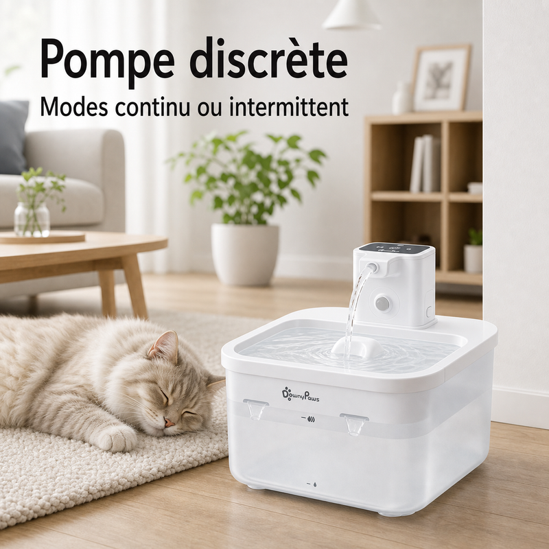Pompe discrète — Fontaine à eau en plastique blanche DownyPaws — 2,5 L