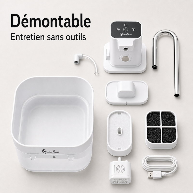 Entretien simple démontable — Fontaine à eau en plastique blanche DownyPaws — 2,5 L