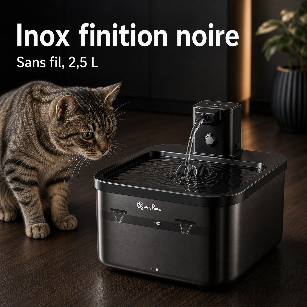 Fontaine à eau en inox noir DownyPaws — 2,5 L — vue produit Image