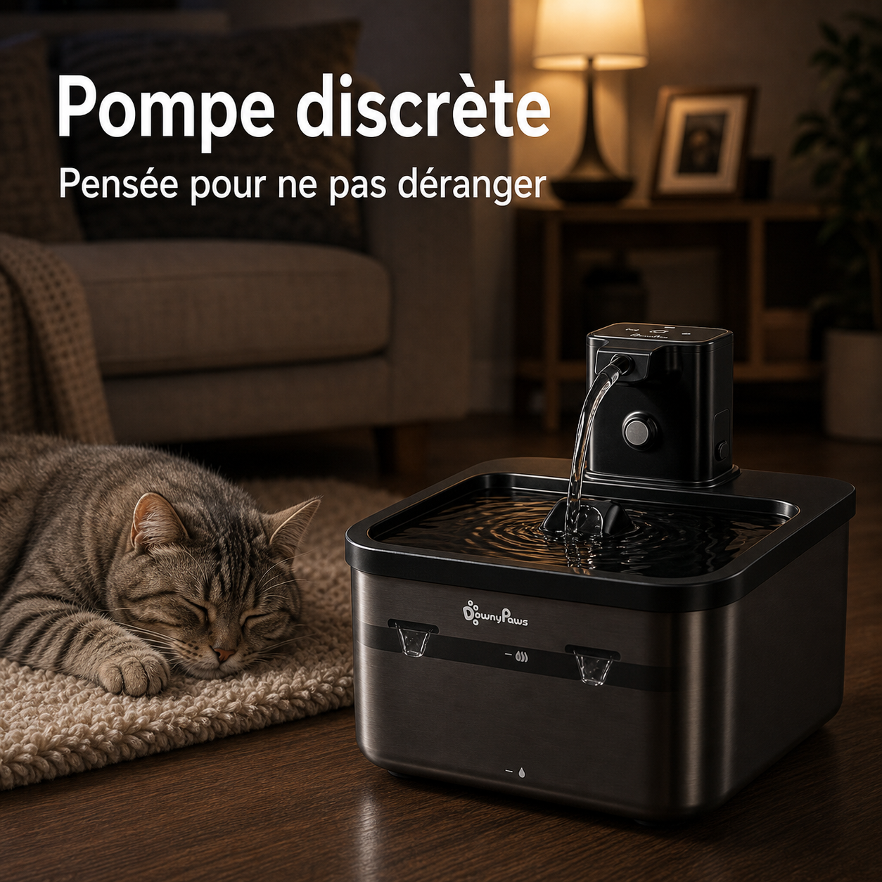 Pompe discrète — Fontaine à eau en inox noir DownyPaws — 2,5 L Image