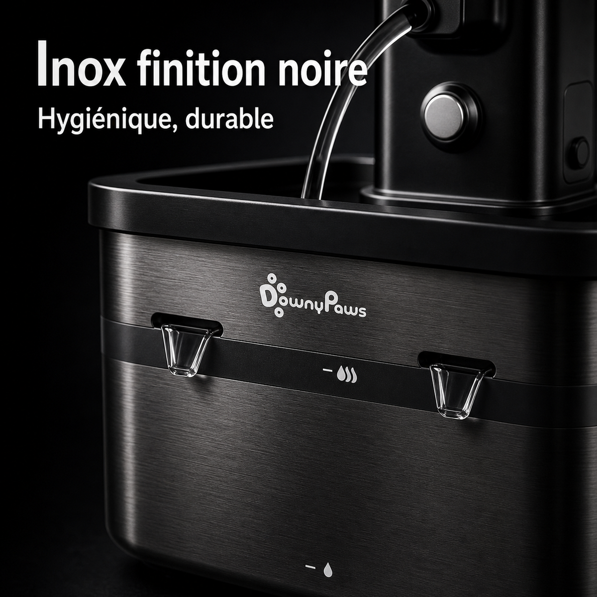 Matériaux sains — Fontaine à eau en inox noir DownyPaws — 2,5 L Image