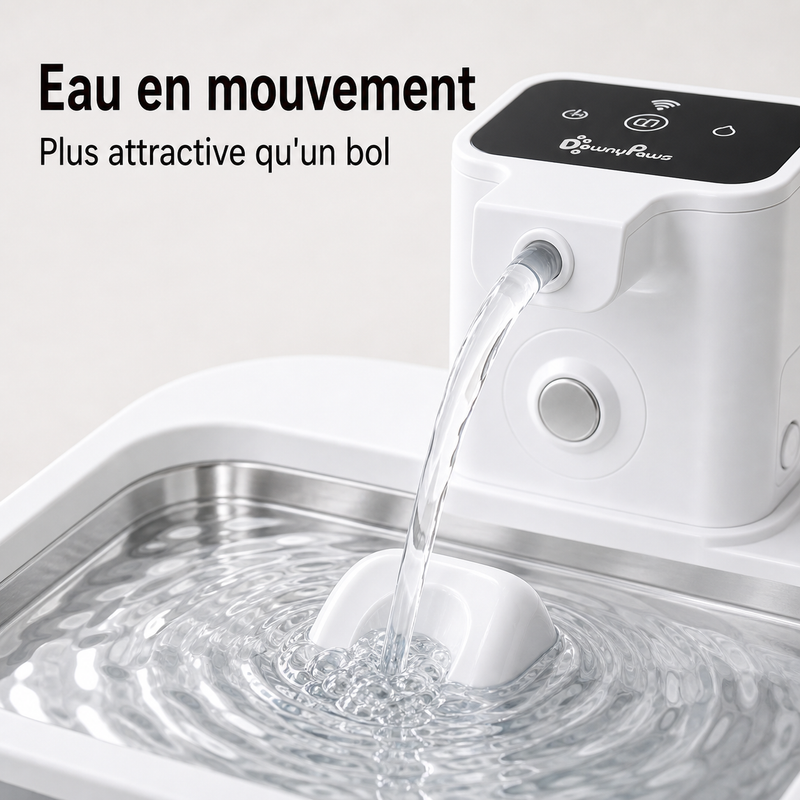 Eau en circulation — Fontaine à eau en inox blanche DownyPaws — 2,5 L