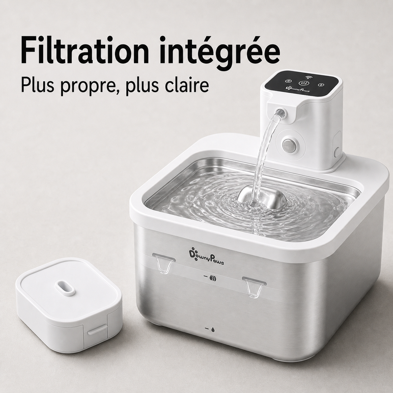 Eau filtrée propre — Fontaine à eau en inox blanche DownyPaws — 2,5 L