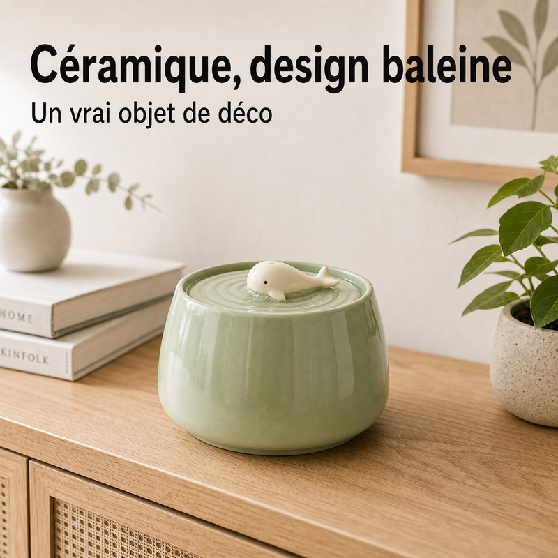 Fontaine à eau en céramique vert baleine pour chat - 1,3L — vue produit