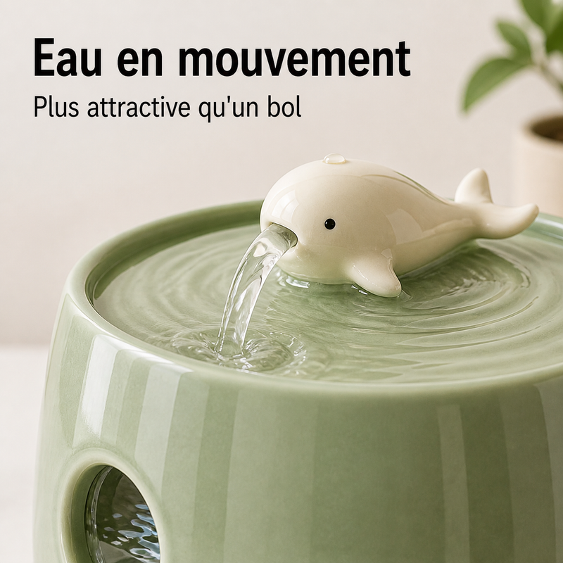 Eau en circulation — Fontaine à eau en céramique vert baleine pour chat - 1,3L