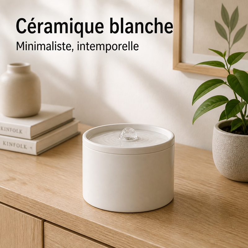 Fontaine à eau en céramique blanche pour chat – 1 L — vue produit