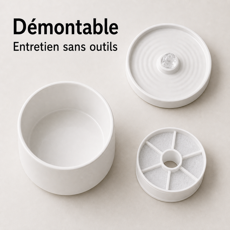 Entretien simple démontable — Fontaine à eau en céramique blanche pour chat – 1 L