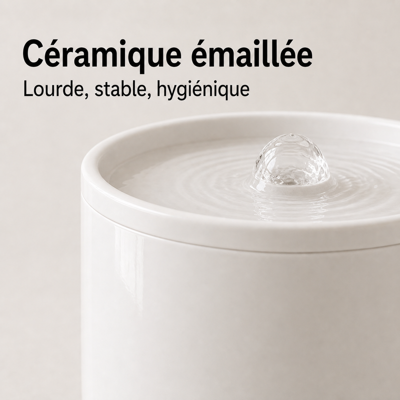 Matériaux sains — Fontaine à eau en céramique blanche pour chat – 1 L
