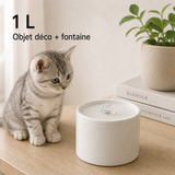 Format et capacité — Fontaine à eau en céramique blanche pour chat – 1 L