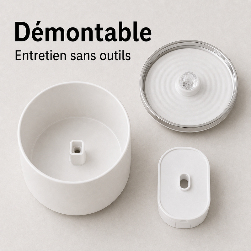 Entretien simple démontable — Fontaine à eau en céramique blanche et argenté pour chat – 1 L