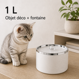 Format et capacité — Fontaine à eau en céramique blanche et argenté pour chat – 1 L
