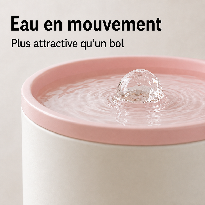 Eau en circulation — Fontaine à eau en céramique blanche et rose pour chat – 1 L
