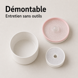 Entretien simple démontable — Fontaine à eau en céramique blanche et rose pour chat – 1 L