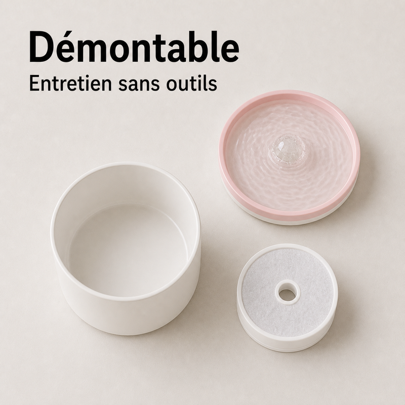 Entretien simple démontable — Fontaine à eau en céramique blanche et rose pour chat – 1 L