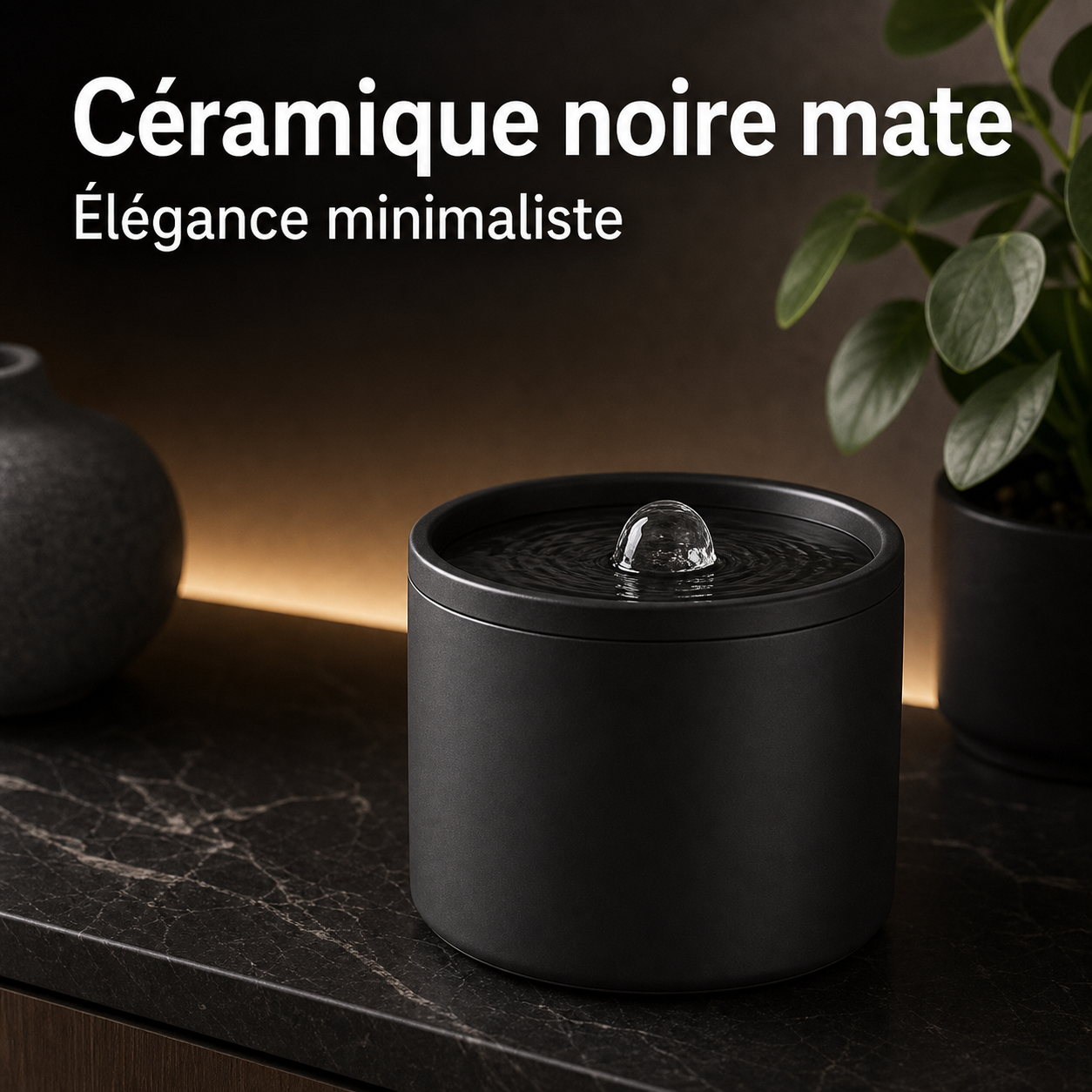 Fontaine à eau en céramique noir pour chat – 1 L — vue produit