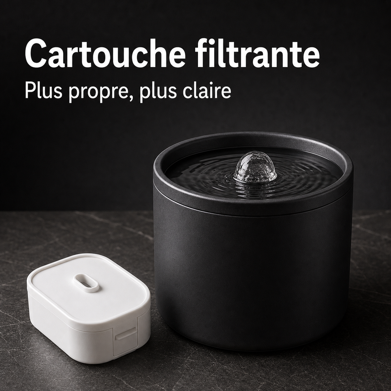 Eau filtrée propre — Fontaine à eau en céramique noir pour chat – 1 L