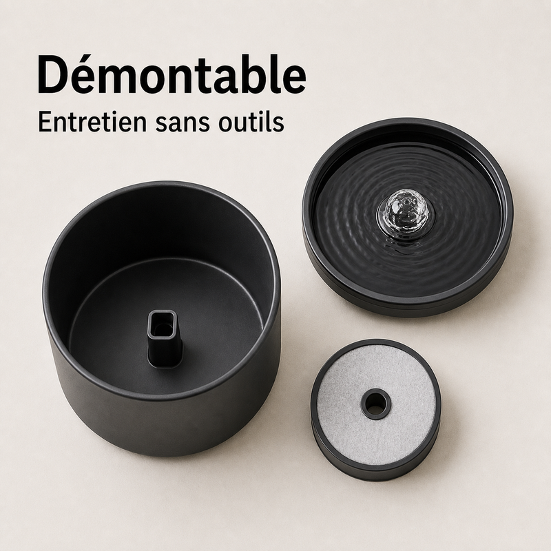 Entretien simple démontable — Fontaine à eau en céramique noir pour chat – 1 L