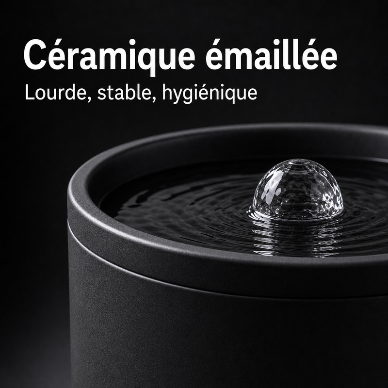 Matériaux sains — Fontaine à eau en céramique noir pour chat – 1 L