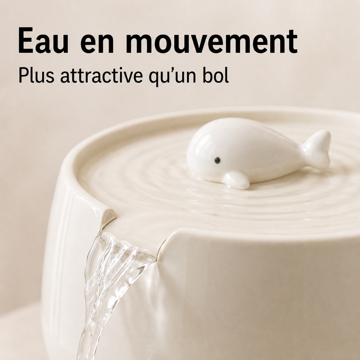 Eau en circulation — Fontaine à eau en céramique blanche avec baleine pour chat - 1,3L
