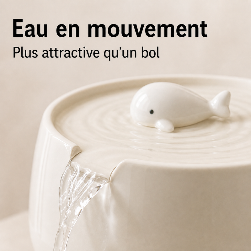 Eau en circulation — Fontaine à eau en céramique blanche avec baleine pour chat - 1,3L