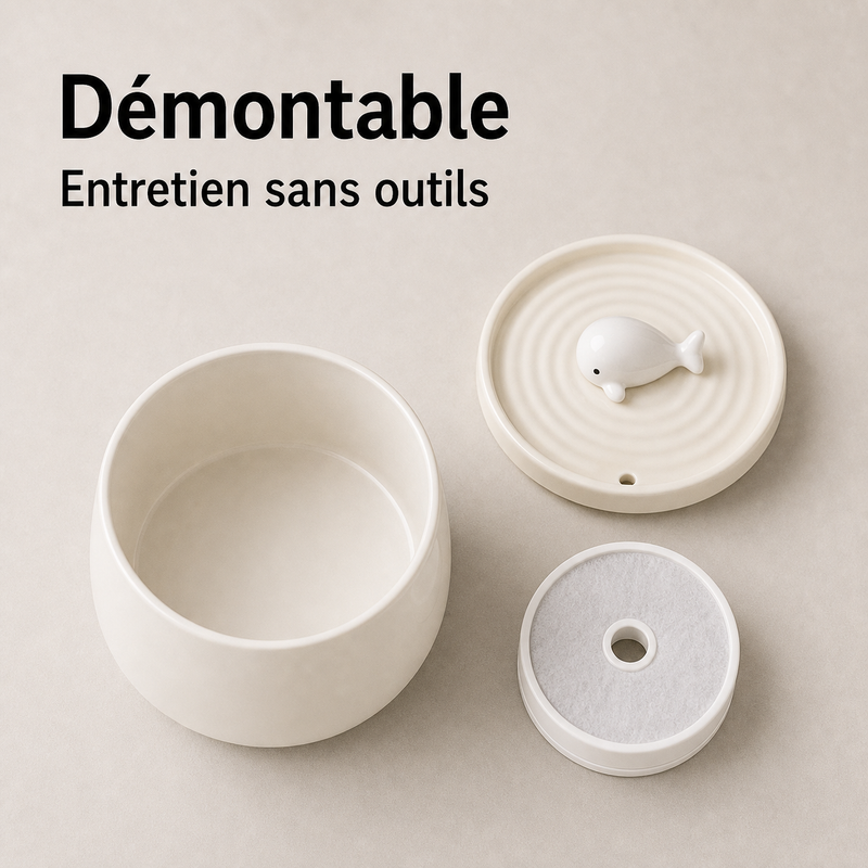 Entretien simple démontable — Fontaine à eau en céramique blanche avec baleine pour chat - 1,3L