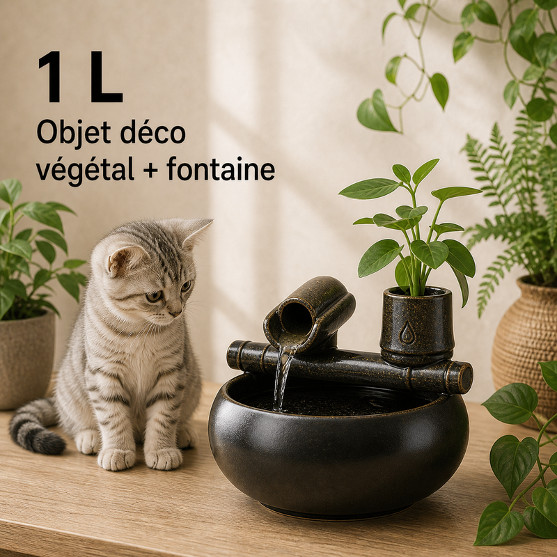 Format et capacité — Fontaine à eau céramique Plante verticale – 1 L