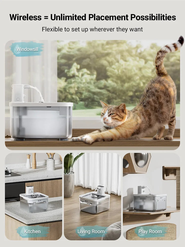 Fontaine à eau en inox blanche DownyPaws — 2,5 L
