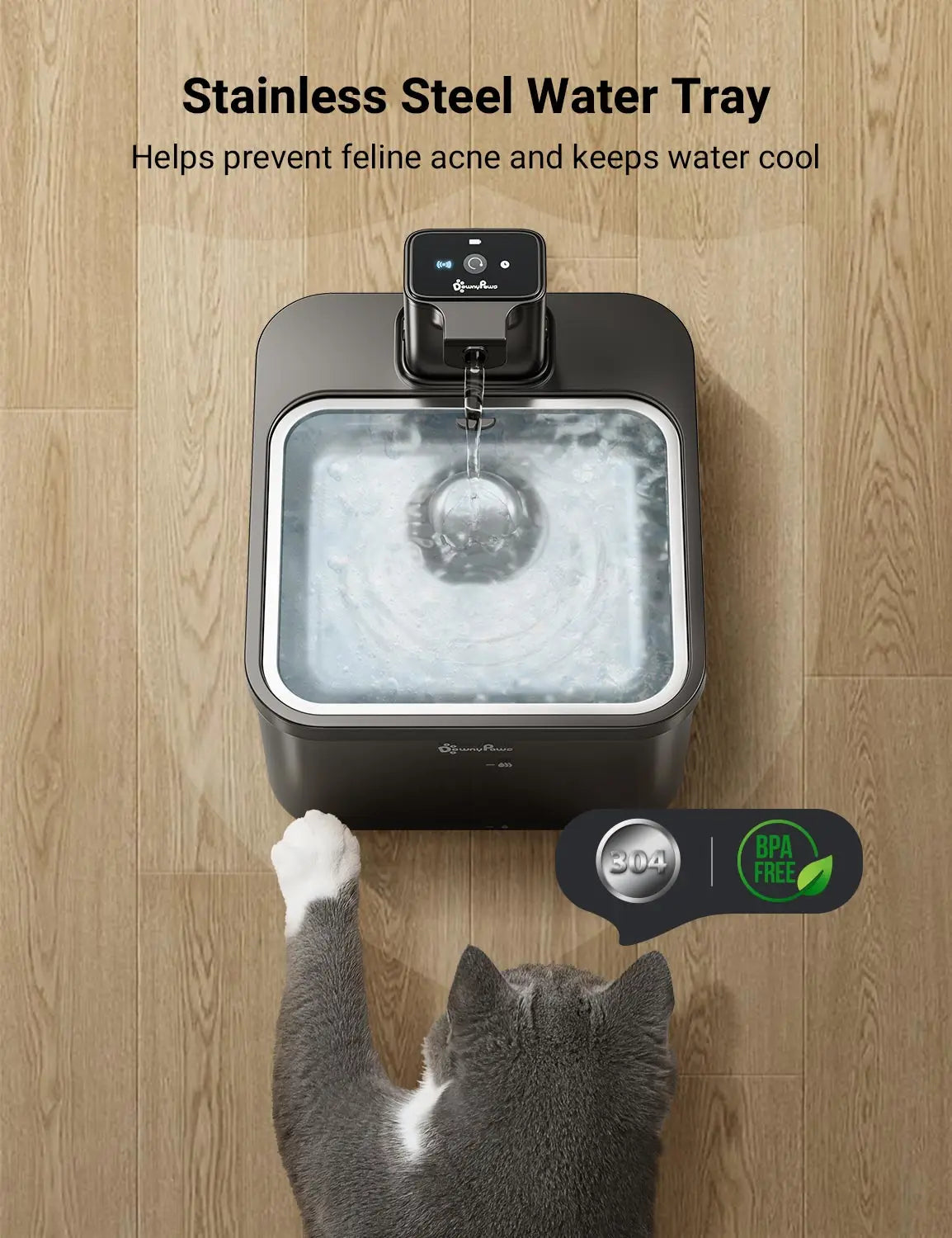 Fontaine à eau en inox noir DownyPaws — 2,5 L
