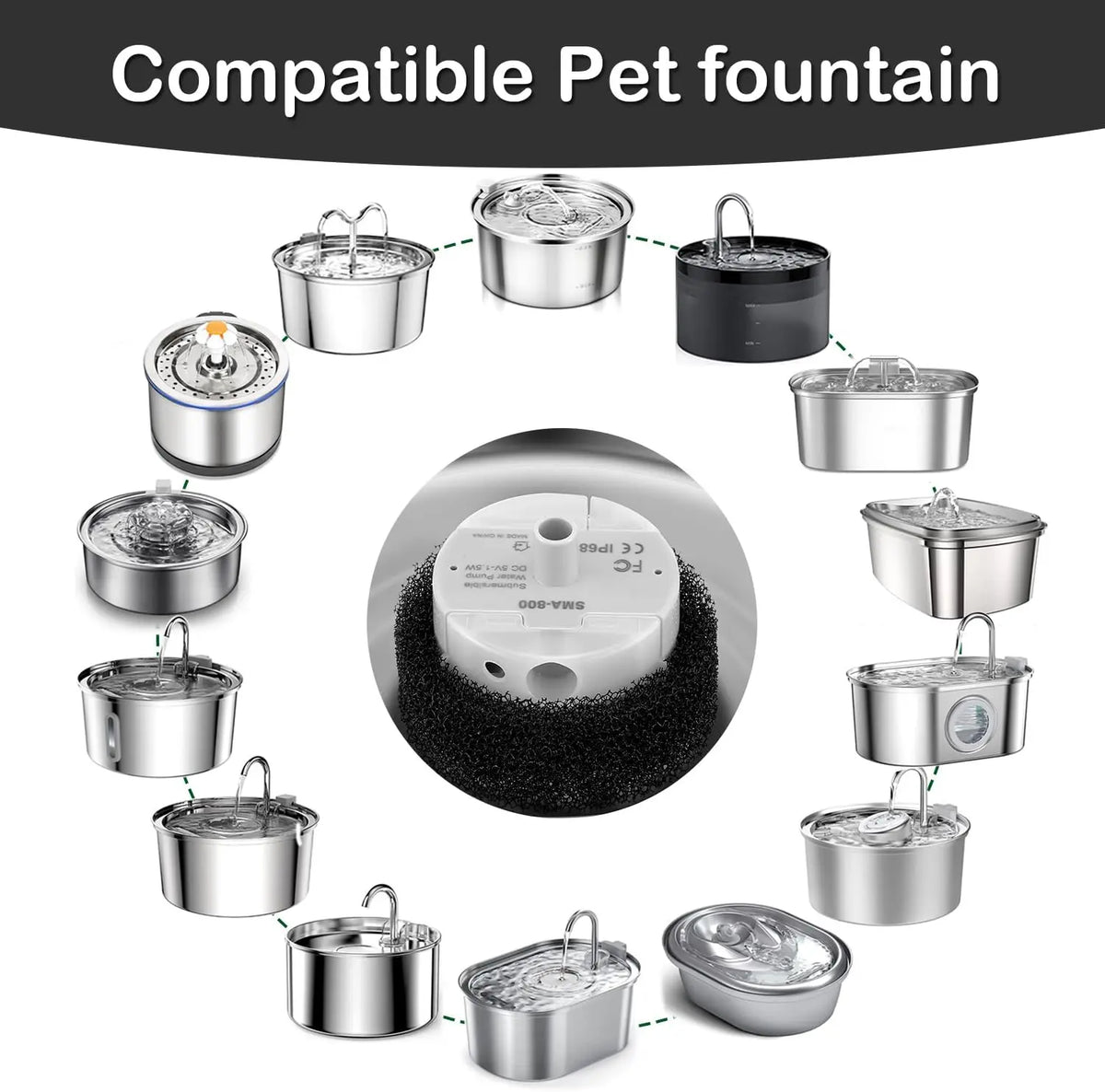 Pompe USB de rechange silencieuse pour fontaine à chat — SMA-800 5 V/1 A