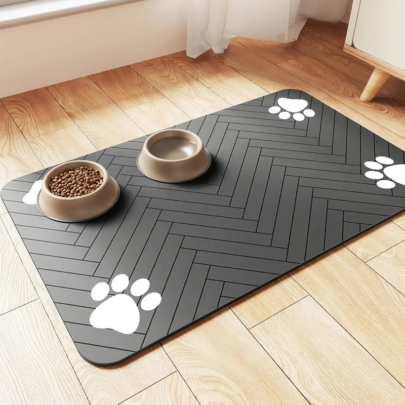 Tapis sous-bowl absorbant microfibre antidérapant pour fontaine et gamelle chat