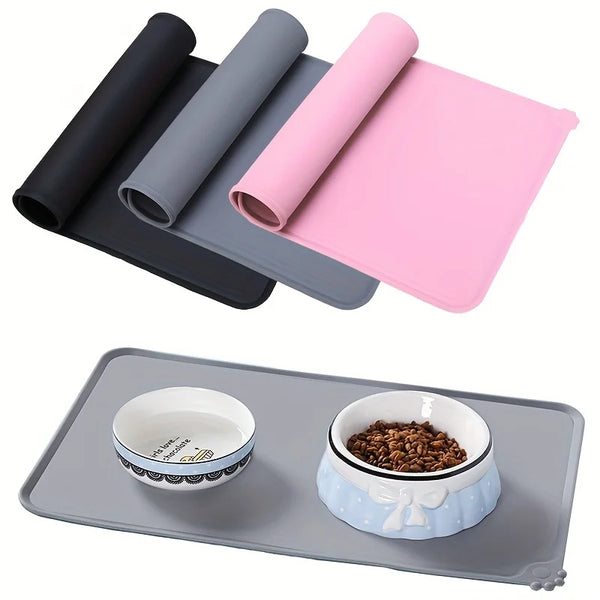 Tapis silicone anti-débordement 48 × 30 cm pour gamelle et fontaine chat