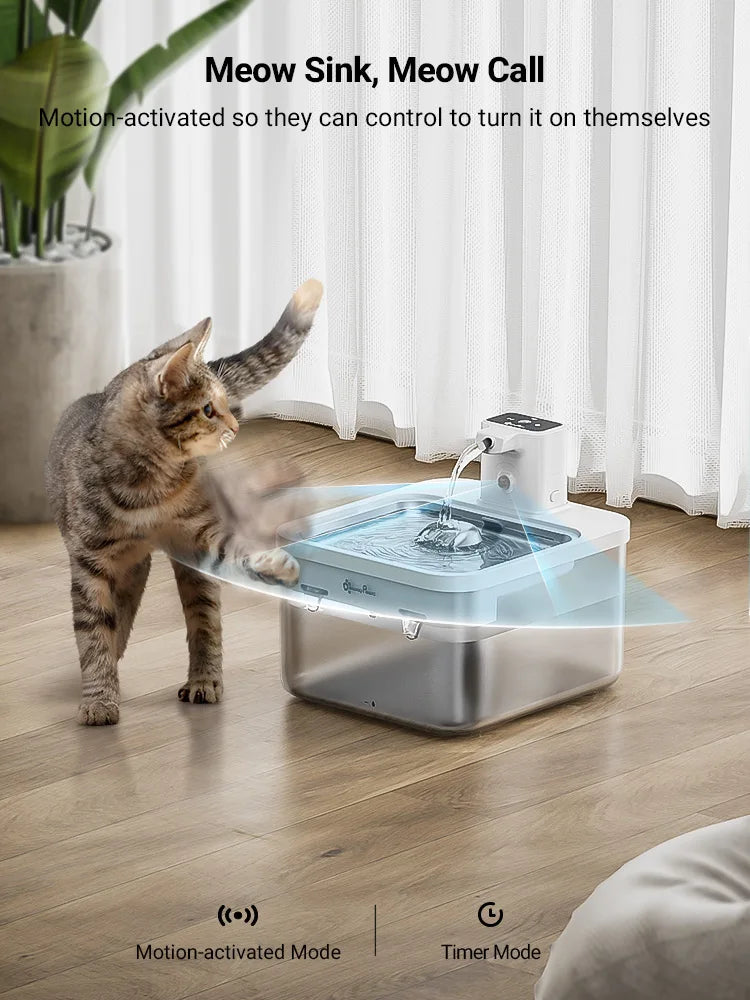 Fontaine à eau en inox blanche DownyPaws — 2,5 L