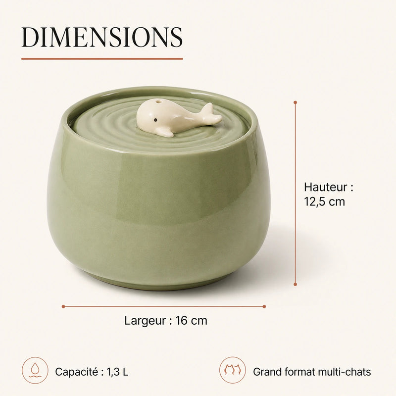Dimensions de la fontaine à eau céramique 1,3 L