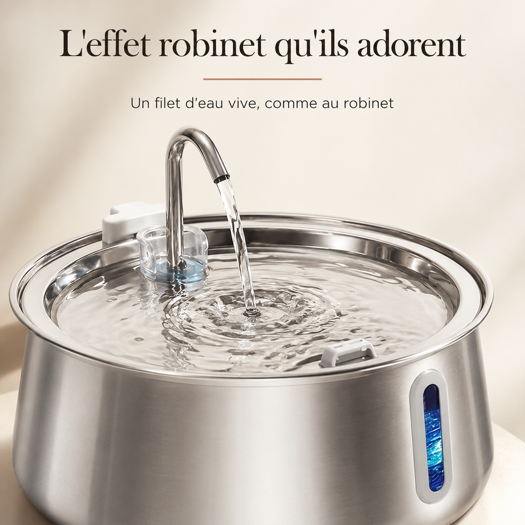 Effet robinet, filet d'eau de la fontaine inox 4 L pour chat