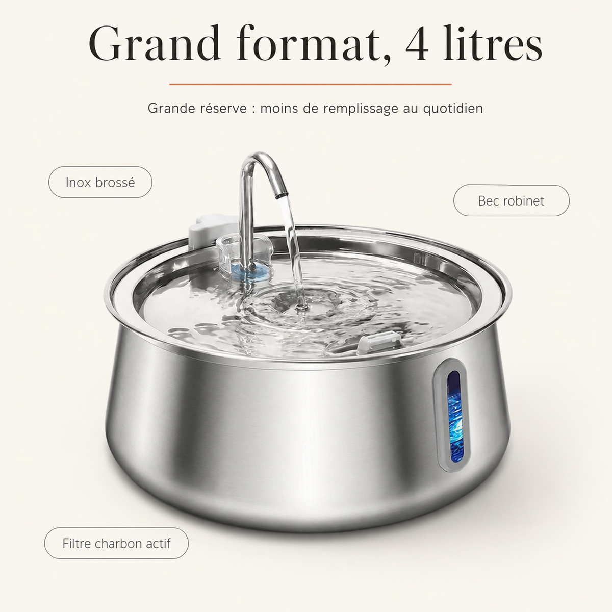 Format et capacité 4 L, fontaine à bec robinet pour chat