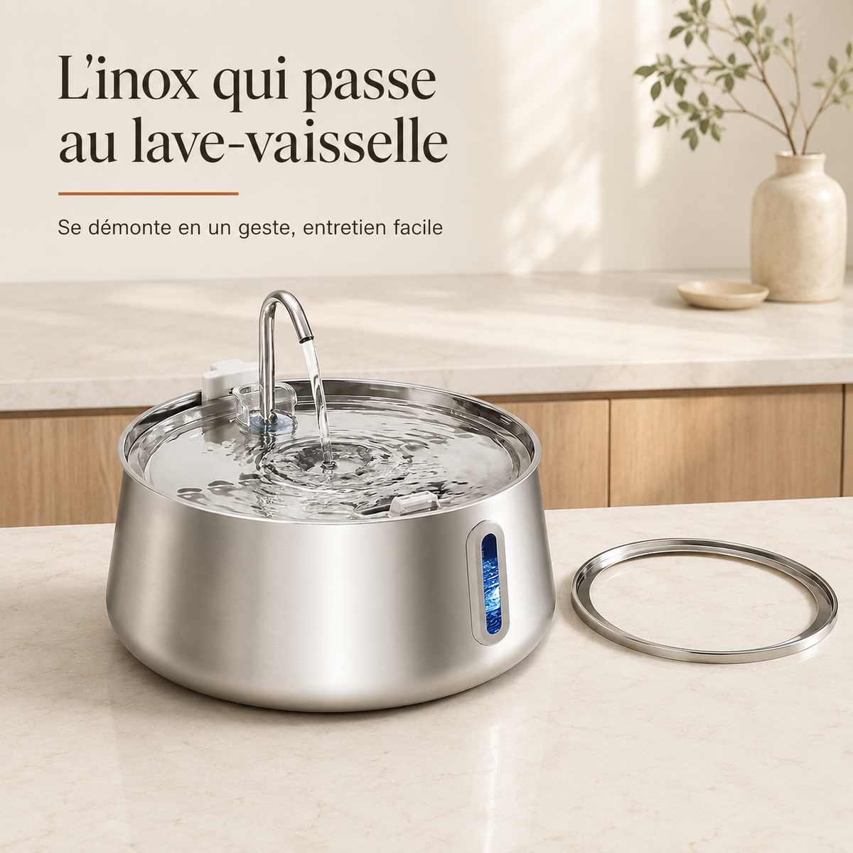Fontaine inox 4 L démontable, passe au lave-vaisselle