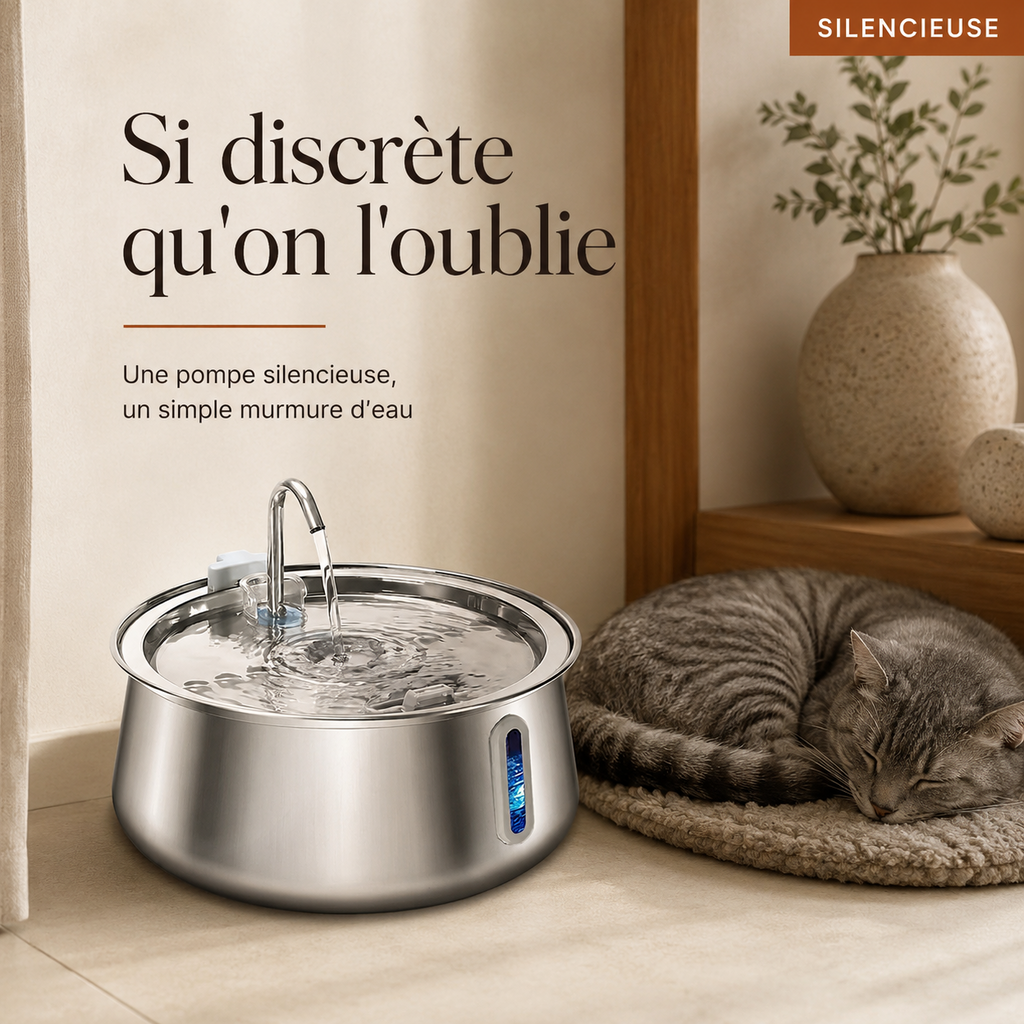 Fontaine à eau pour chat silencieuse en inox 4 L
