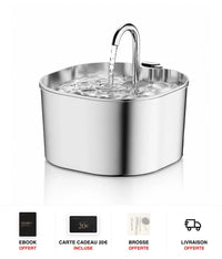 Fontaine à eau chat inox bec robinet carré 2,2 L - cadeaux offerts : ebook, carte cadeau 20€, brosse, livraison offerte